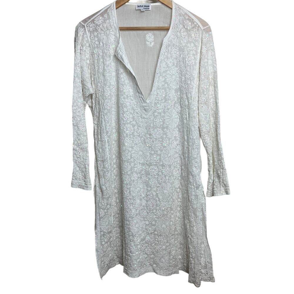Juliet Dunn London White Embroidered Sequin Tunic Cover Up Sz. 3 (US 8-10)